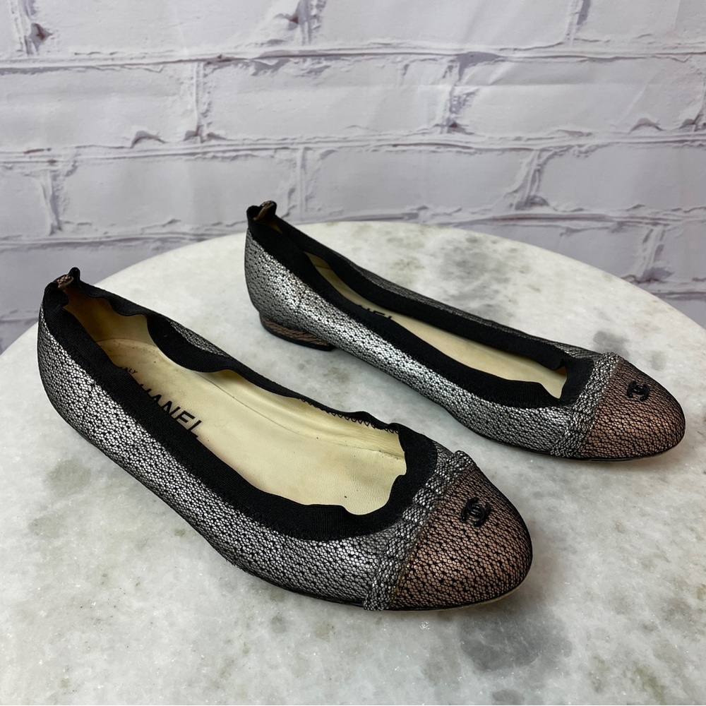 Chanel CC Two Tone Metallic Ballerina Flats